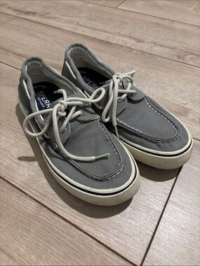Sperry Men's Gray Canvas Boat Shoes with White Laces